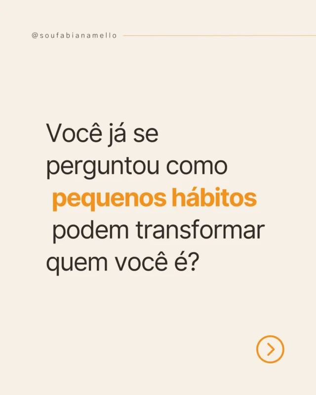 ✨ O poder dos pequenos hábitos ✨

Você já parou para pensar como pequenas ações diárias podem transformar a sua vida? Mudanças aparentemente insignificantes, quando repetidas consistentemente, têm o poder de gerar resultados extraordinários.

🔍 Pequenos hábitos, como ler algumas páginas de um livro por dia ou dedicar alguns minutos à meditação, podem parecer inofensivos no curto prazo, mas são essas pequenas mudanças que, acumuladas ao longo do tempo, constroem o a base para transformação.

💡 Cada hábito é um passo na direção do tipo de pessoa que você deseja se tornar. Se você melhorar apenas 1% a cada dia, você estará criando uma trajetória de desenvolvimento exponencial.

🚀 Está pronto/a para começar a implementar mudanças que transformam? Comece hoje, escolha um pequeno hábito positivo e mantenha consistência!

📲 Gostou do conteúdo? Compartilhe este post com alguém que também precisa de uma dose de inspiração para transformar a vida com pequenos hábitos!

#HábitosAtômicos #Coaching #CrescimentoPessoal #DesenvolvimentoPessoal #Transformação #Consistência #Identidade #PoderDosHábitos