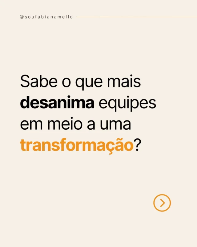 Sabe o que mais desanima equipes em meio a uma transformação?
Não é o esforço da mudança.
Nem os riscos que ela traz.

👉🏽 O que mais desanima é a falta de clareza.

Sem clareza, surgem boatos, insegurança e ruídos de comunicação.
Com clareza, nasce confiança, engajamento e disposição para atravessar o desconhecido juntos.

📌 O papel da liderança não é ter todas as respostas.
É garantir que todos entendam o porquê, o como e o para onde estão caminhando.

✨ Porque, no meio da incerteza, clareza é força de liderança.

#liderançaquetransforma #liderança #gestãodemudança